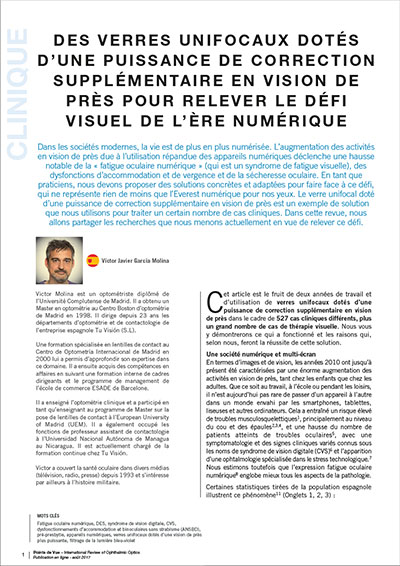 Des verres unifocaux dotés d'une puissance de correction supplémentaire en vision de près