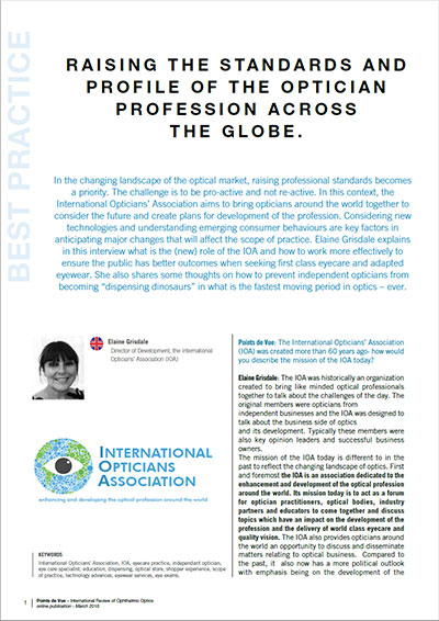 Raising the standards and profile of the optician profession across the globe