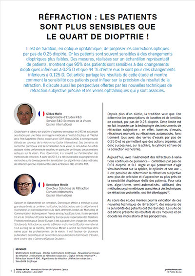 Réfraction : les patients sont plus sensibles que le quart de dioptrie !