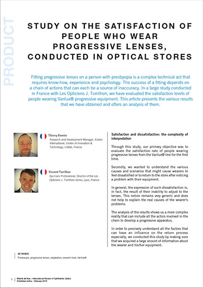 Study satisfaction of people who wear progressive lenses conducted in optical stores