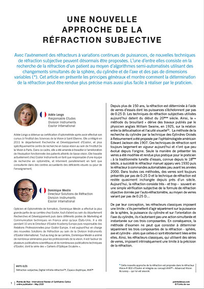 Une nouvelle approche de la réfraction subjective