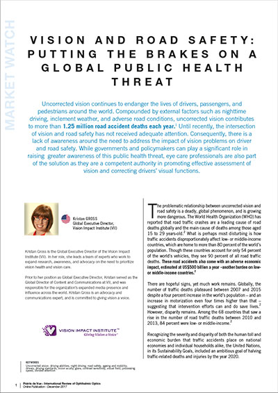 Vision and road safety : Putting the brakes on a global public health threat