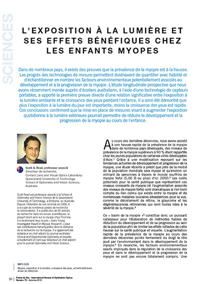 l'exposition à la lumière et ses effets bénéfiques chez les enfants myopes